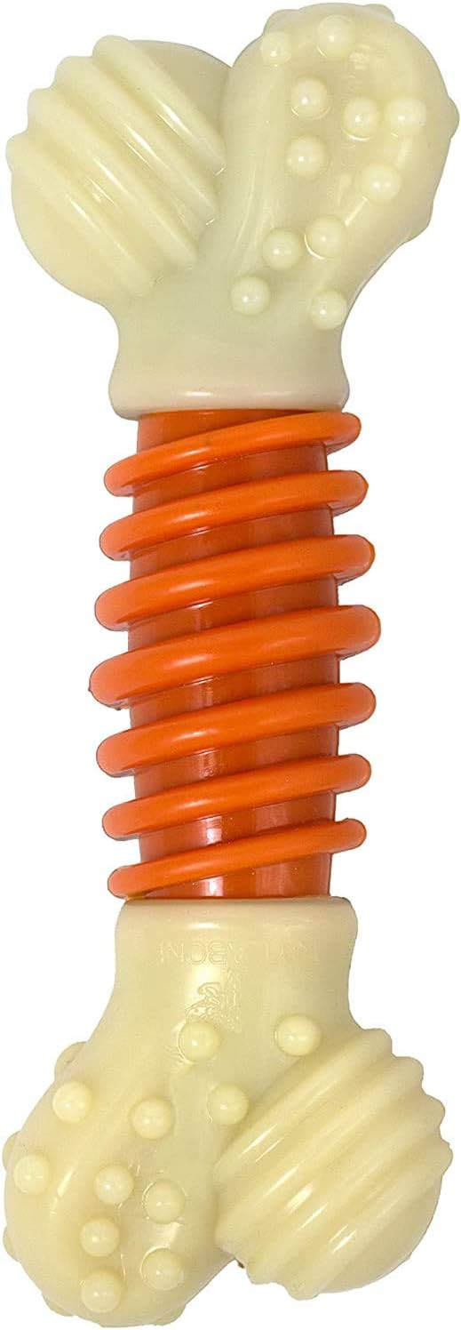 Nylabone Extreme Tough Pro Action Dog Chew Toy, Cleans Teeth, Bacon Flavour, XL, for Dogs Over 23 kg, Orange/Cream - Image 4