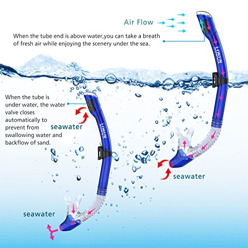 Losun Snorkel Mask Set for Adult with 2 Mouthpieces, Diving Swimming Goggles Mask Dry Snorkel Tube Set - Thumbnail 4