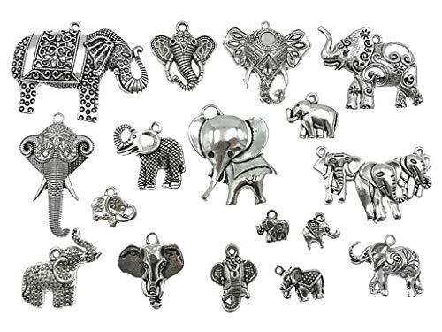 Kinteshun Assorted Elephant Charm Pendant Connector for DIY Jewelry Making Accessaries(17pcs,Antique Silver Tone)
