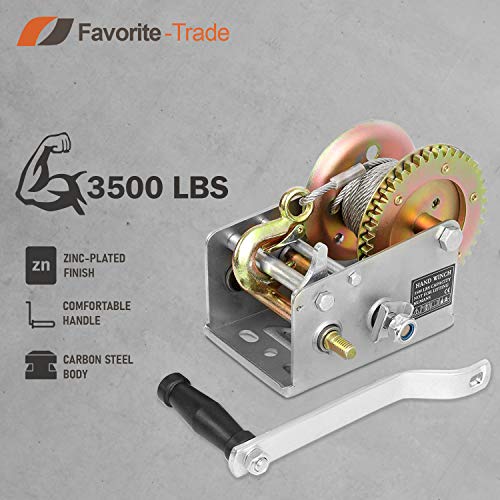 Trailer Winch – Durable Hand Crank – 3500 lbs Hand Winch with Cable - Image 2