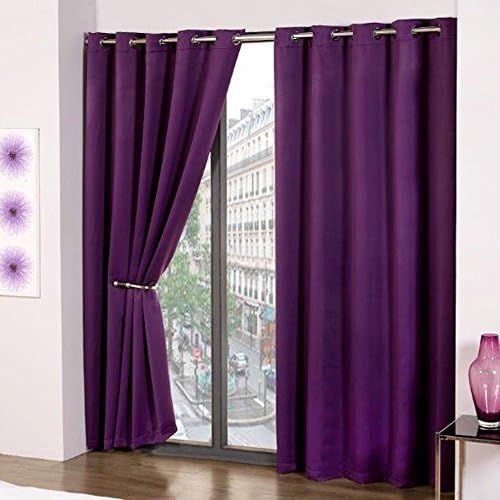 Purple Thermal Blackout Supersoft Eyelet Ring Top Ready Made Curtains (46 Wide x 54 Drop) by Amethyst