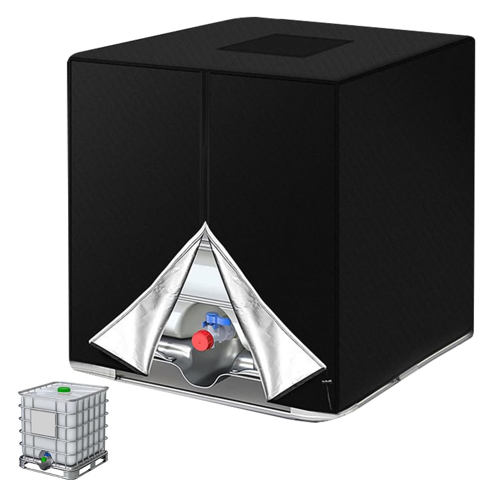 HOTUT IBC Water Tank Cover 1000L 420D Water Tank Cover with Zipper Oxford Tank Waterproof Dustproof UV Protection Rain 120 x 100 x 116 cm Black