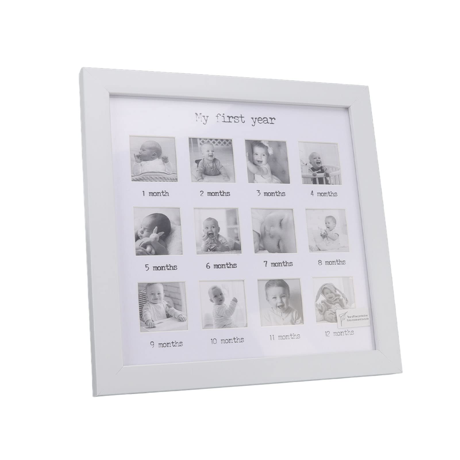 My First Year Photo Frame - 12-Month Baby Growth Picture with Milestone Stages, Gender & Age Record - Nursery Décor