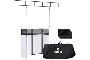STEELAID STEEL-AID Foldable, Portable DJ Controller Studio Booth With I-Beam Light Truss System & Carry Case - Professional DJ Tabletop Stand with Black & White Panels for Recording Sound Equipment & Lights