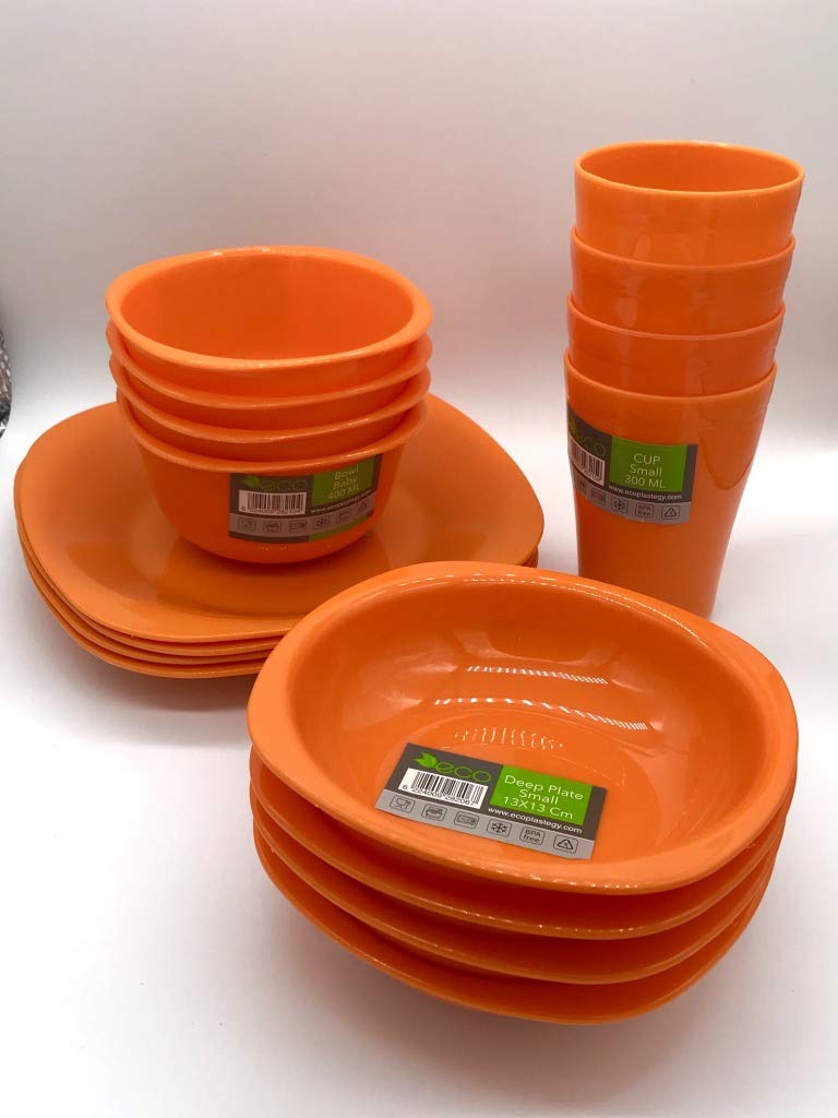 Small Plastic Dinnerware Set 16 Pcs (Orange)