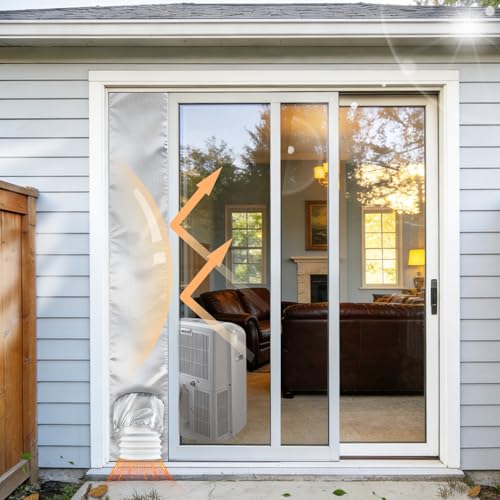 Aozzy 250CM Window Door Seal for Mobile Air Conditioner Silver Oxford, 100% Blackout, Anti-UV Waterproof for Efficient Cooling, Adjustable Size for Sliding Glass Door/Window.