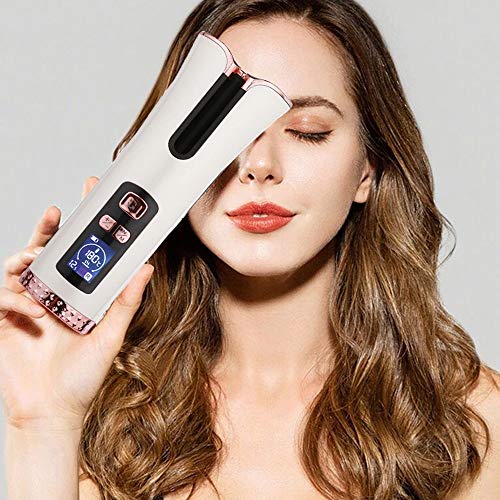 Inno Huntz Automatic Curling Iron - Cordless Hair Curler – Curling Wand with 4 Time and 3 Temperature Settings – Portable Curling Iron – Wand Curler for Hair Styling – Lovely Christmas - White