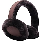 Harssidanzar Classic Winter Earmuffs for Men Women, Unisex Sheepskin Earmuffs, Foldable, Outdoor