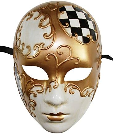 Volto Style Venetian Masquerade Steampunk Halloween Masks (Black & Gold Volto Full Face Venetian Mask)