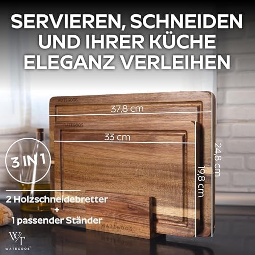 2er Set Schneidebrett Holz aus Akazie Premium mit Halter
