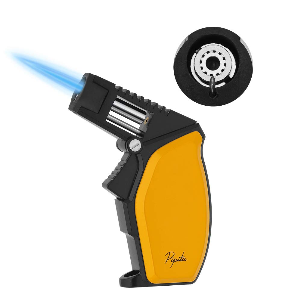 PIPITA Cigar Torch Lighter, Single Big Jet Blue Flame Blow Lighter Adjustable Windproof Torch Butane Firelighters Refillable Gas Lighters for Men Gifts (Without Gas)