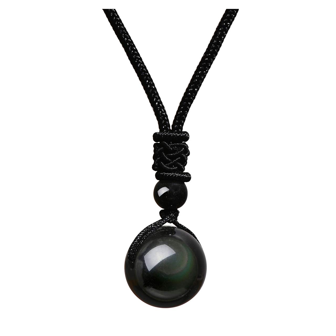 JSDDE Black Obsidian Crystal Round Stone Pendant Necklace Healing Crystals Gemstone Bead Necklace for Men Women