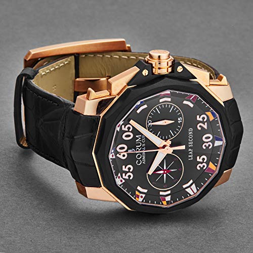 Corum-Admirals-Cup-Mens-18K-Rose-Gold-Leap-Second-Chronograph-Automatic-Watch-Black-Face-with-Nautical-Flags-and-Luminous-Hands-Black-Leather-Strap-Swiss-Made-Watch-for-Men-895931910001-AN42