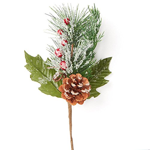 Group of 4 Artificial Pine Sprays with Red Berries and Pinecone Accent for Christmas Holiday Floral Arrangements