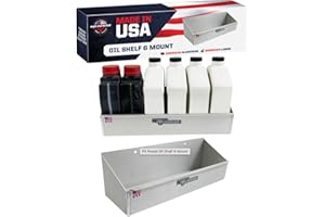 Pit Posse 563 Oil Shelf Caddy Six Bottle Rack Holder- Made in USA - Holds 6 Quarts of Automotive Motor Engine Oil - Enclosed Race Trailer Shop Garage Aluminum Storage Organizer (Silver)
