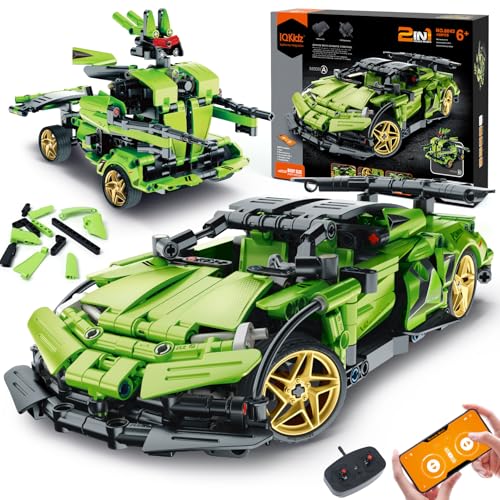 IQKidz STEM Building Blocks Kit for Kids - 2 in 1 Remote Control Race Car and Robot Toy, Great Gift for Boys, Teens Age 6 7 8-12+ Year Old Who Love Engineering and RC Sports Car Toys