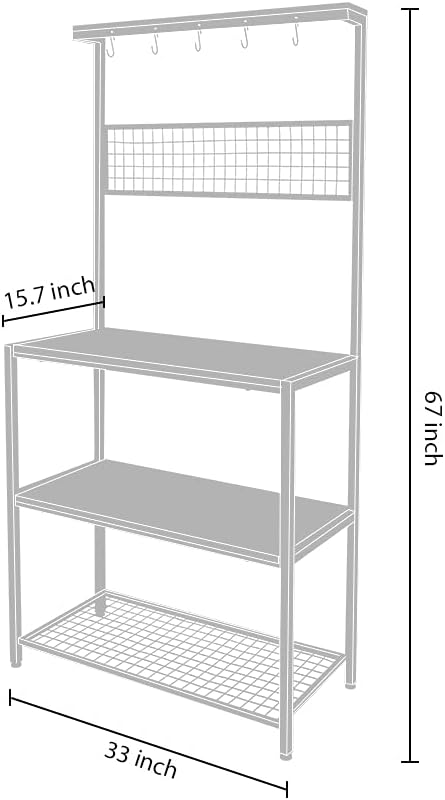 AZ L1 Life Concept Bakers Industrial Kitchen Rack Cupboard with 10 Hooks, Mesh Panel, 3 Shelves, and Adjustable Feet, for Microwave Oven Cooking Utensils, 33.1inches, Rustic Brown/33: Furniture & Decor