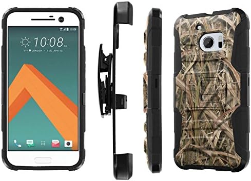 HTC 10 Case, [NakedShield] [Black/Black] Heavy Duty Holster Armor Tough Case + [Screen Protector] - [Grass Camouflage] for HTC One M10 / HTC 10
