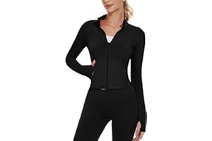 M MOTEEPI Cropped BBL Jackets for Women Running with Zip Pockets Workout Athletic Full Zip Jackets Yoga Gym Thumb Holes