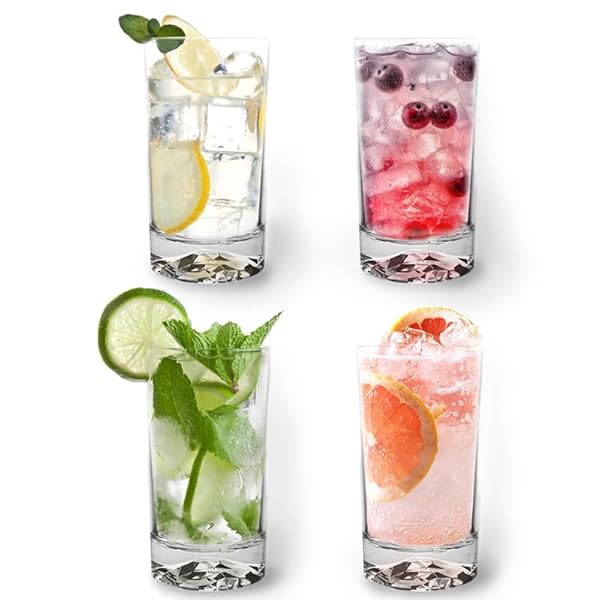 4PCS DRINKING GLASSES SET 11.8OZ UNIQUE ICE BALL...