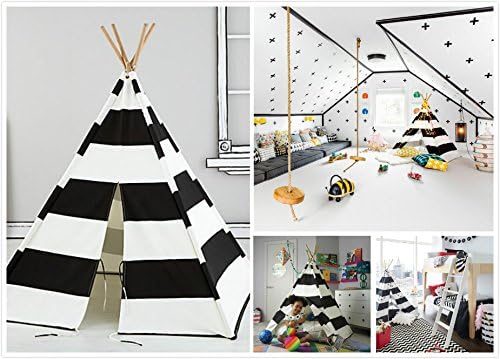 Kids Teepee Tent with 4 Poles 100% Cotton Canvas Children Play Tent Indoor Teepee Tent for Kids