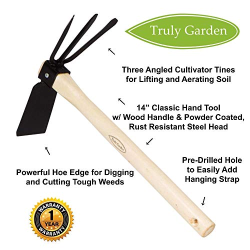 Truly Garden Kneeler/Seat with Cultivator Hoe. This Portable, Foldable Garden Bench Includes a Classic Garden Tool and Handy Tool Pouch Making it a Great Gift for Any Gardener.