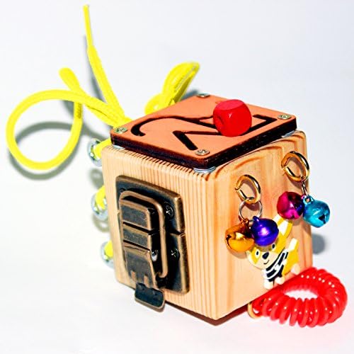 Travel Busy Fidget Cube - Educational Activity Toy For Toddlers - Montessori Sensory Game For Boys And Girls - Wooden Kids Toy - Locks And Latches Game - Children's Fine Motor Skills Development Board
