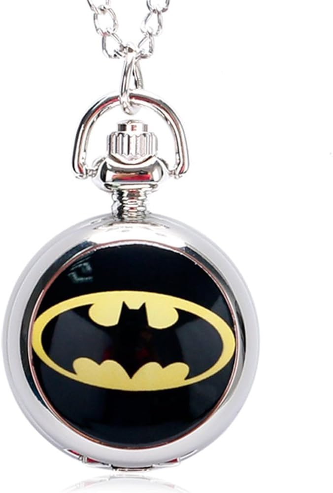 Batman Logo Polished Silver Finish Case Women's Quartz Pocket Watch Necklace - On 32" Inch / 80cm Chain - Image 3