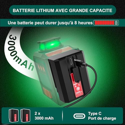 HYCHIKA Livella Laser Autolivellante 3x360°, Livello Laser con Treppiede, 2 x 3000mAh Batterie, 1 Cavo di Ricarica, 2 Borse in Tessuto e 1 Telecomando, IP54