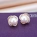 Womens Jewelry 18K Gold Plated Twist Simulated Pearl CZ Stud Earrings