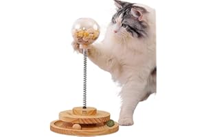 Marchul Cat Ball Toy with Treat Ball, KittenTreat Dispenser Toy with Roller Track Catnip Balls, Interactive Cat Toys Wooden for Indoor Kitten, Food Toy with Automatic Slow Feeder