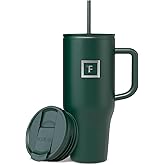 IRON °FLASK Co-Pilot Insulated Mug w/Straw & Flip Cap Lids - Cup Holder Bottle for Hot, Cold Drink - Leak-Proof - Water, Coffee Portable Travel Mug - Dark Pine, 32 Oz