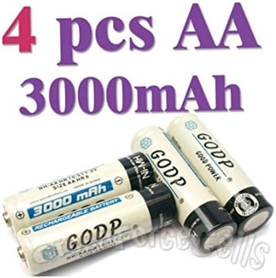 4 x AA 2A 1.2V 3000mAh Ni-MH rechargeable battery Cell GODP White