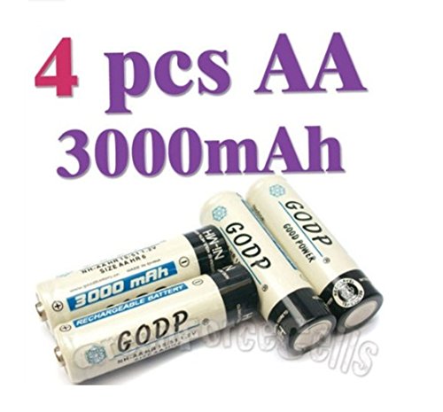 4 x AA 2A 1.2V 3000mAh Ni-MH rechargeable battery Cell GODP White