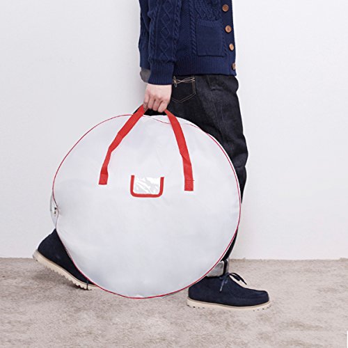 Christmas Wreath Storage Bag - Xmas Large Wreath Container - Reinforced Wide Handle and Double Sleek Zipper - Heavy Duty Protect Your Holiday Advent, Garland, Party Decorations and Ornaments 30",White