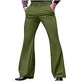 70s Disco Pants for Men Mens Bell Bottom Dress Pants Stylish Dancing Stage Performance Flat Front Stretch Trousers