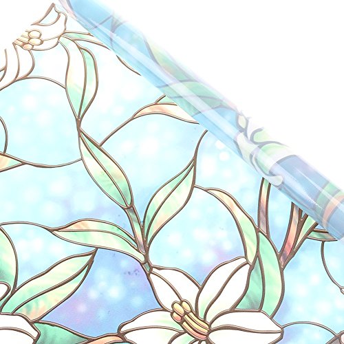 AIQI No Glue Window Film, Self-adhesive Static Sun Insulation Glass Sticker, Window Shades Privacy Stained Free Decorative 5 Styles (17.7 x 39.4inch) (Orchid)