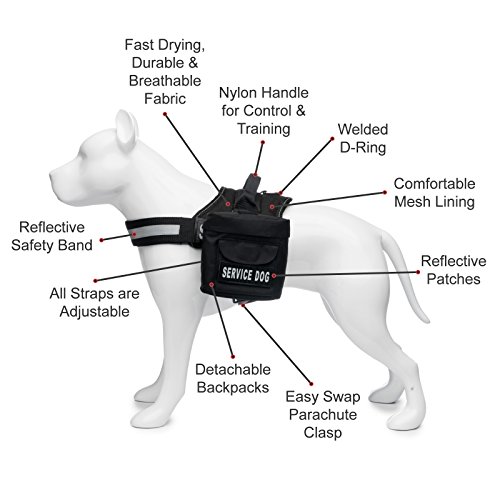 Service Dog Vest with Hook and Loop Straps and Detachable Backpacks