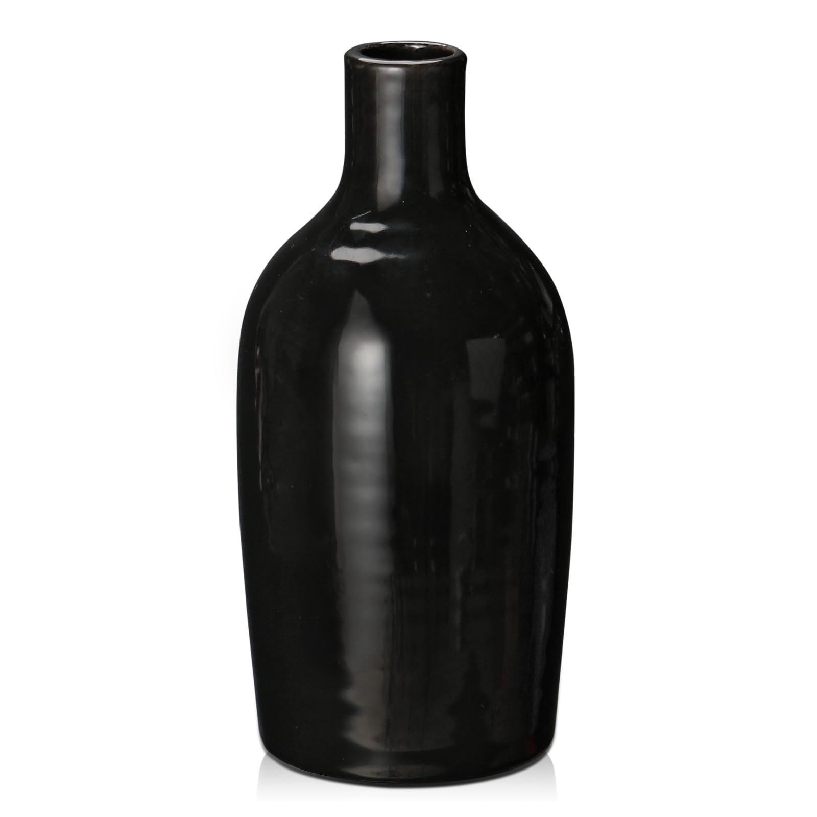 Black Ceramic Vase 23CM Tall, Vase for Flowers Oriental Style Flower Vase for Pampas Grass Dried Flowers Floral Vase for Home Decor Living Room Bookshelf Mantel Table Ornament