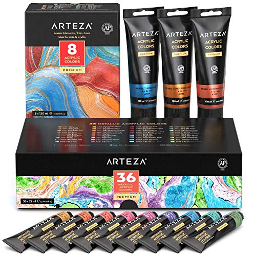Arteza Premium Metallic Acrylic Painting Bundle, Painting Art Supplies