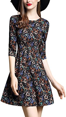 DanMunier Women's Print 3/4 Sleeve Fit&amp;Flare Wrap Cocktail Party Dress (XS, D7677)