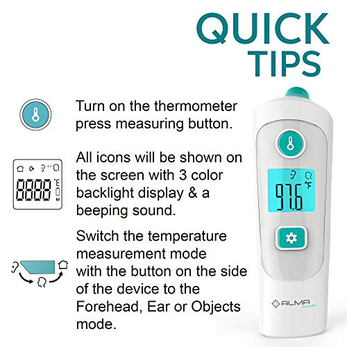 Alma Baby thermometer - Forehead and Ear Thermometer for Fever - Medical Digital Infrared Thermometer Best for Kids, Adults, and Toddler - Thermometers with Fever Indication - Thumbnail 6