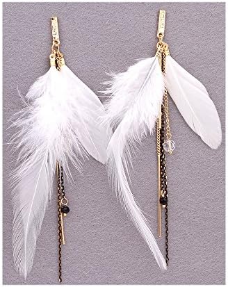 XAvoe Unique White Feather Earrings Crystal Tassel Alphabet Leisure Design Multicolor Dangle Drop Earrings for Women Fashion jewelry (White)
