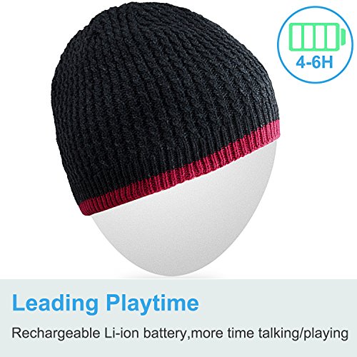 Qshell Winter Bluetooth Beanie Hat Warm Soft Knit Cap with Wireless Headphone Headset Earphone Stereo Speaker Microphone Hands Free for Outdoor Sport,Compatible with Iphone Android Cell Phones - Black
