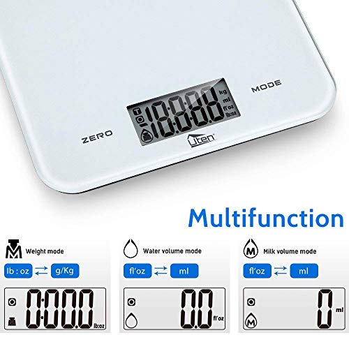 Uten Digital Kitchen Food Scale with Back-Lit LCD Display, Tempered Glass Surface Touch Screen, Battery Included - Thumbnail 2