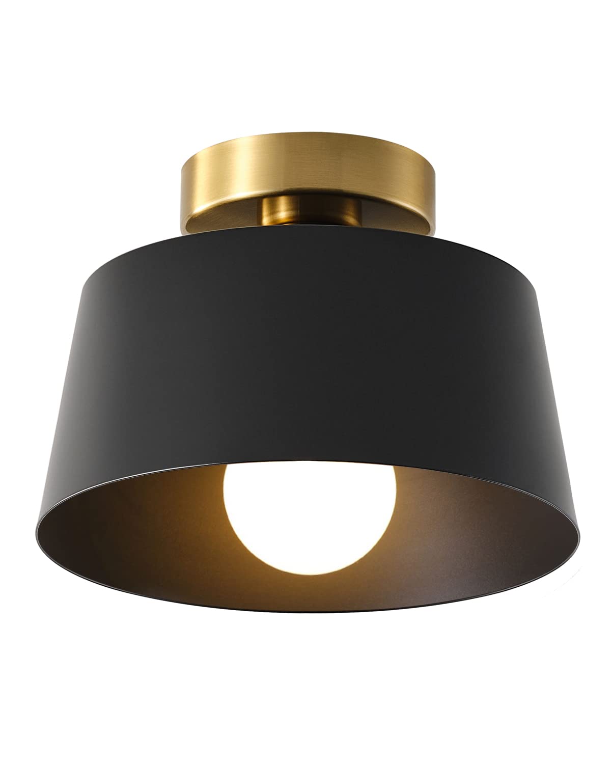 Photo 1 of Ceiling Light Fixture, Hallway Ceiling Light with Gold Plate and Matte Black Shade, Modern Simple Style Porch Light Fixtures Semi Flush Mount (Black)