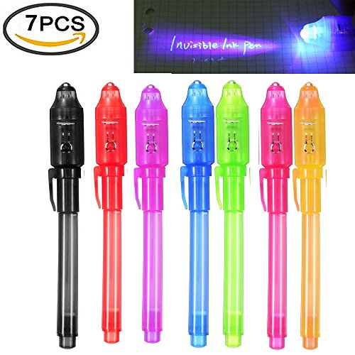 iPang UV Light Pen Set of 7, Invisible Ink Pen Maker, Kids Spy Message Pen with Built-in UV Light for Kids Party Favors Ideas Gifts and Security Marking - Thumbnail 7