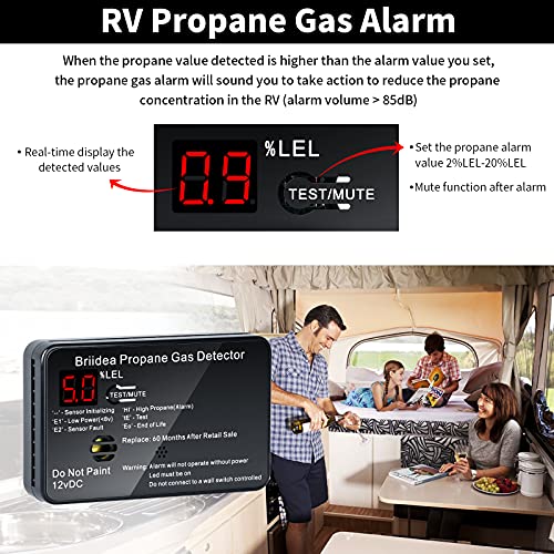 RV Propane Alarm, Briidea Propane Gas Detector with 85dB Loud Alarm, 12