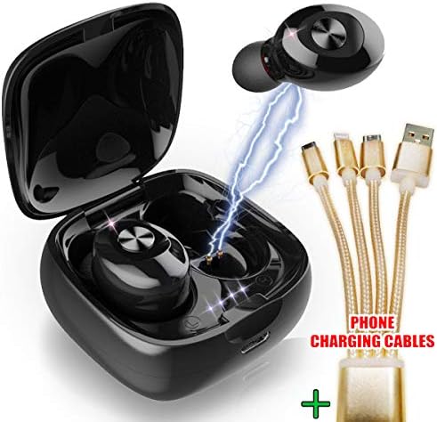 Nakosite POP2433 Wireless Earbuds Bluetooth Headphones Super Noise Cancelling Earphones ear plugs in ear headset with mic for Sleeping Running. Extra Golden multi phone charging cable
