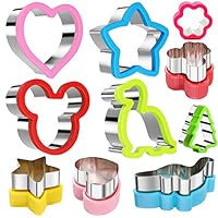 Sandwich Cookie Cutters for Kids, Mickey Mouse Dinosaur Heart Star Flower Chiristmas Tree Shapes Vegetable Fruit Cutter Mold, Stainless Steel Food Grade Shape Set, 10 Pieces